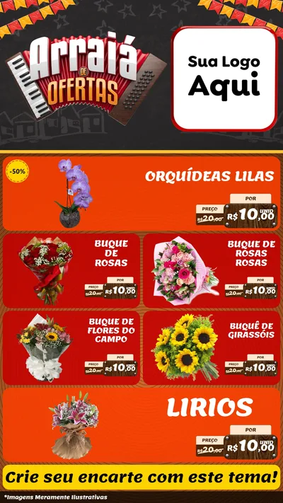 Modelo de TV para TV Vertical com o tema Arraiá de Ofertas - Junina para Floricultura e jardim