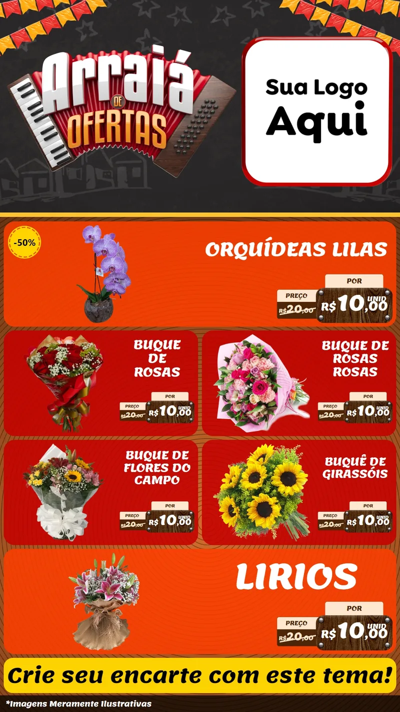 Modelo de TV para TV Vertical com o tema Arraiá de Ofertas - Junina para Floricultura e jardim