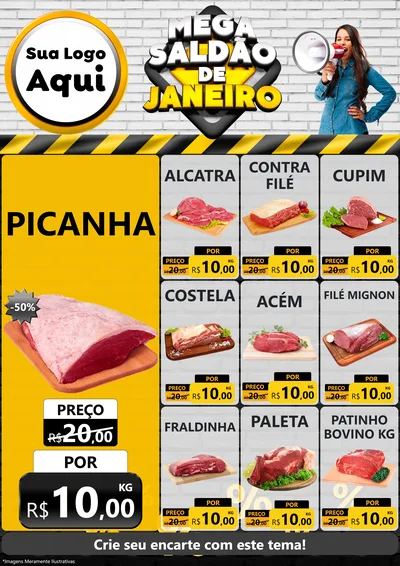Modelo de Encarte para Encarte A4 Vertical com o tema Mega Saldão de Janeiro para Açougue