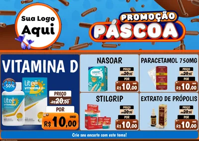 Modelo de Encarte para Encarte A4 Horizontal com o tema Promoção Páscoa para Farmácia