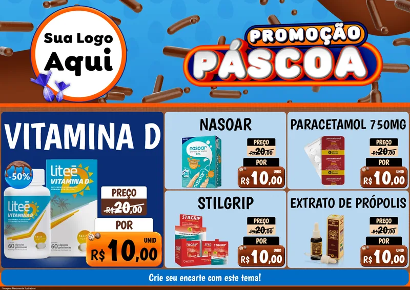 Modelo de Encarte para Encarte A4 Horizontal com o tema Promoção Páscoa para Farmácia