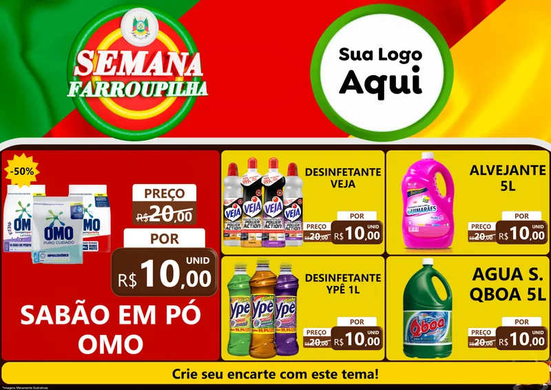 Modelo de Encarte para Encarte A4 Horizontal com o tema Semana Farroupilha para Produtos de Limpeza