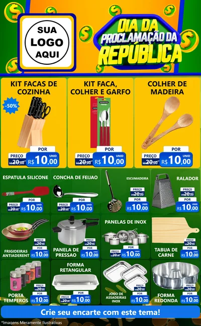 Modelo de Encarte para Encarte Grande com o tema Dia Da Proclamação da República para Utilidades Domésticas