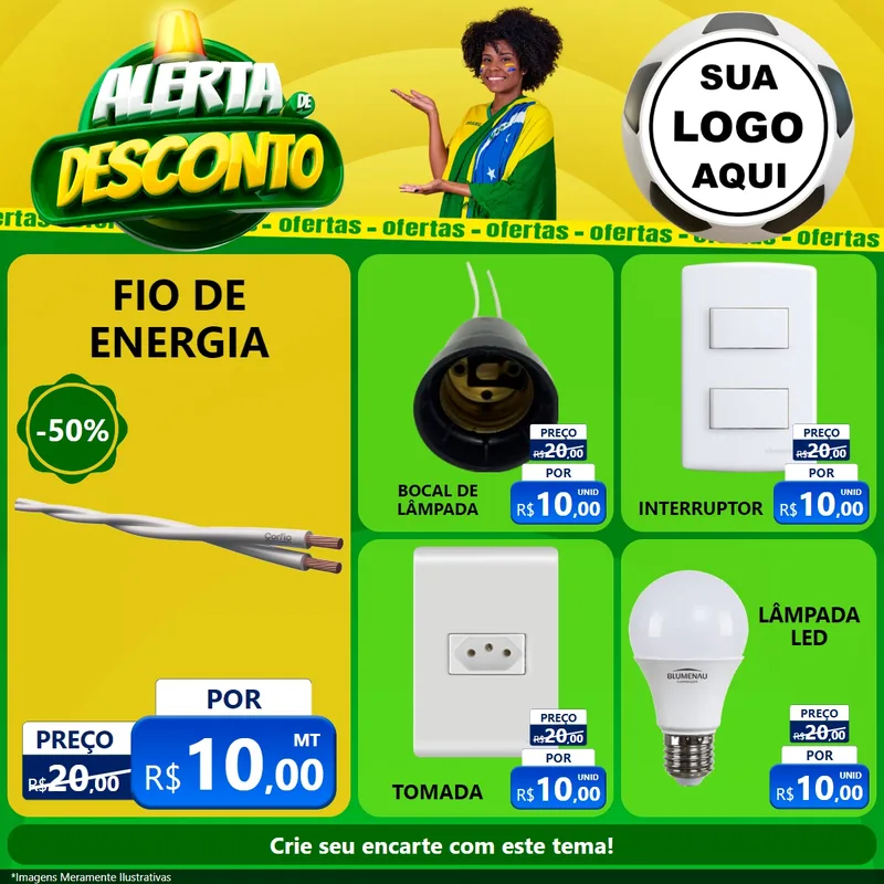 Modelo de Rede Social para Feed Facebook com o tema Alerta de Desconto para Materiais Elétricos