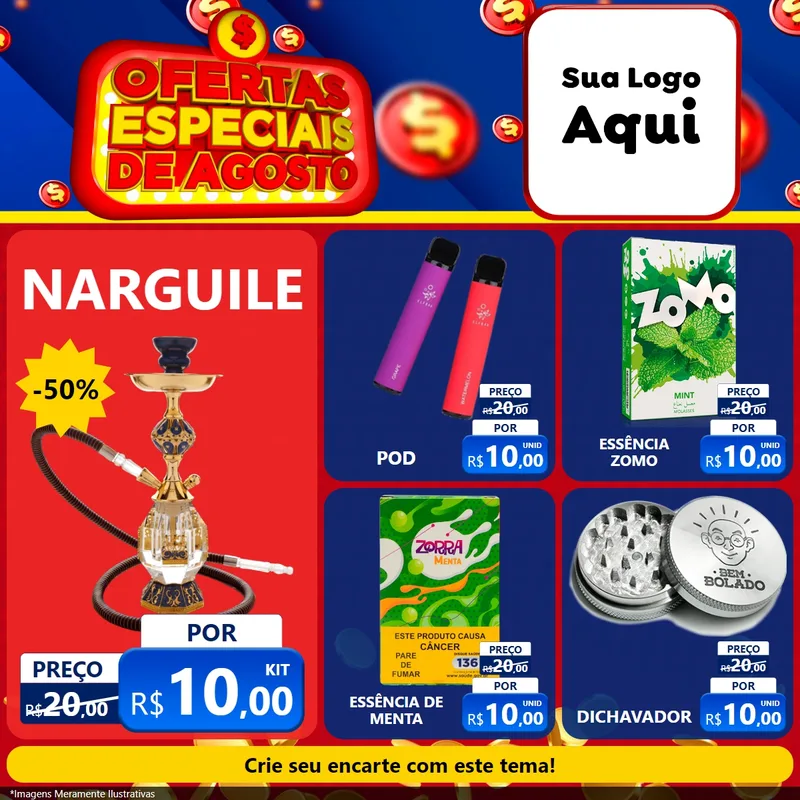 Modelo de Rede Social para Feed Facebook com o tema Ofertas Especiais de Agosto para Tabacaria