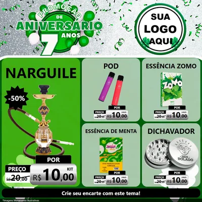 Modelo de Rede Social para Feed Facebook com o tema Promoção de Aniversário - 7 Anos para Tabacaria