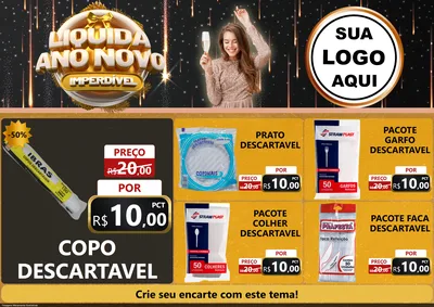 Modelo de Encarte para Encarte A4 Horizontal com o tema Liquida Ano Novo Imperdível para Embalagens
