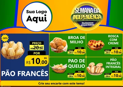 Modelo de Encarte para Encarte A4 Horizontal com o tema Semana da Independência Declaramos Preços Baixos para Padaria