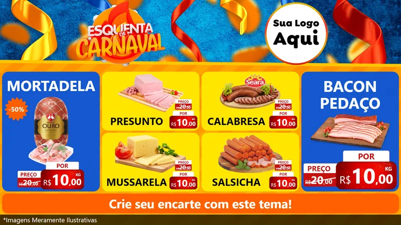 Modelo de TV para TV Horizontal com o tema Esquenta de Carnaval para Frios e Laticínios