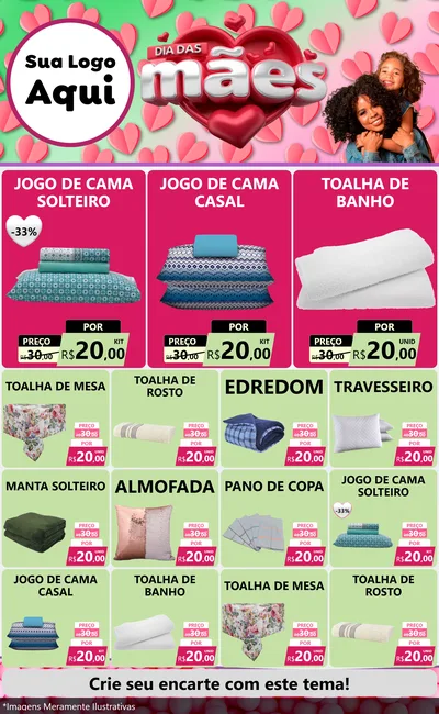 Modelo de Encarte para Encarte Grande com o tema Dia das Mães para Cama, Mesa e Banho