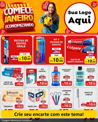 Modelo de Rede Social para Feed Instagram com o tema Comece Janeiro Economizando para Higiene Pessoal