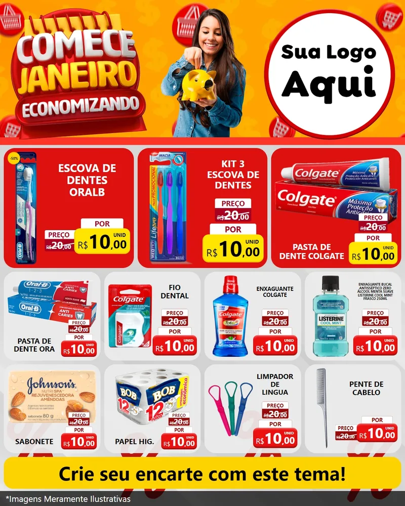 Modelo de Rede Social para Feed Instagram com o tema Comece Janeiro Economizando para Higiene Pessoal
