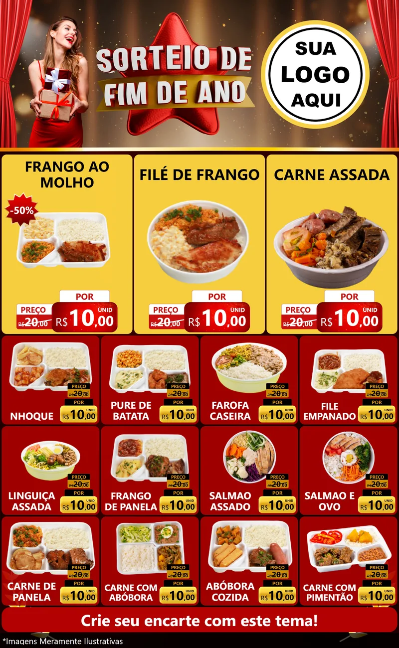 Modelo de Encarte para Encarte Grande com o tema Sorteio de Fim de Ano para Restaurante