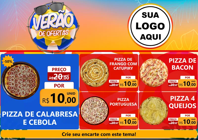 Modelo de Encarte para Encarte A4 Horizontal com o tema Verão de Ofertas para Pizzaria