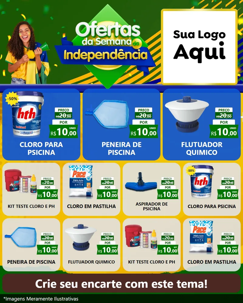 Modelo de Rede Social para Feed Instagram com o tema Ofertas da Semana da Independência para Produtos para Piscina