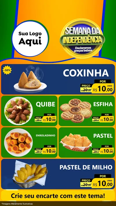 Modelo de TV para TV Vertical com o tema Semana da Independência Declaramos Preços Baixos para Salgadaria