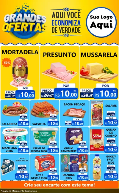 Modelo de Encarte para Encarte Grande com o tema Grandes Ofertas para Frios e Laticínios