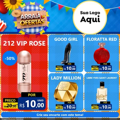 Modelo de Rede Social para Feed Facebook com o tema Arraiá de Ofertas para Perfumes