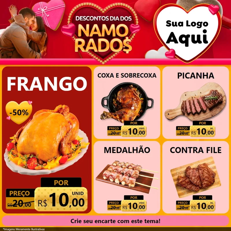 Modelo de Rede Social para Feed Facebook com o tema Descontos Dia dos Namorados para Assados