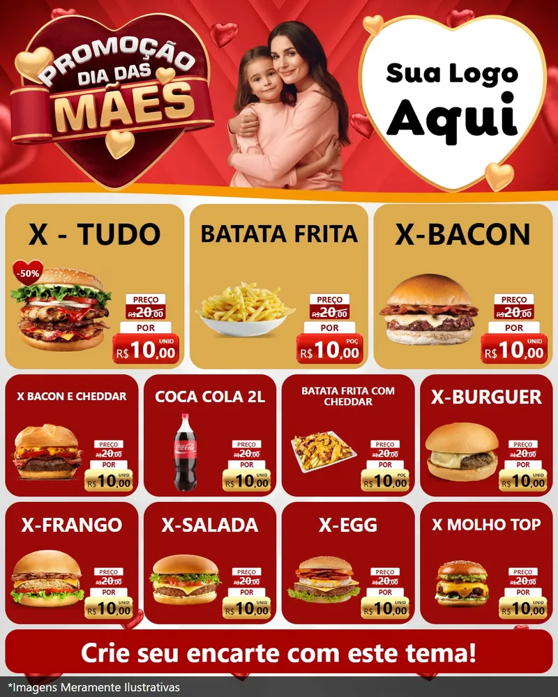 Modelo de Rede Social para Feed Instagram com o tema Promoção Dia das Mães para Hamburgueria