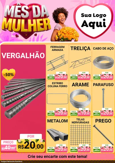 Modelo de Encarte para Encarte A4 Vertical com o tema Mês da Mulher para Ferragens