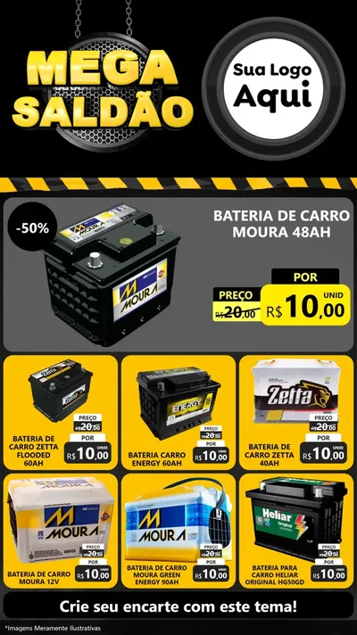 Modelo de Rede Social para Stories com o tema Mega Saldão para Baterias Elétricas