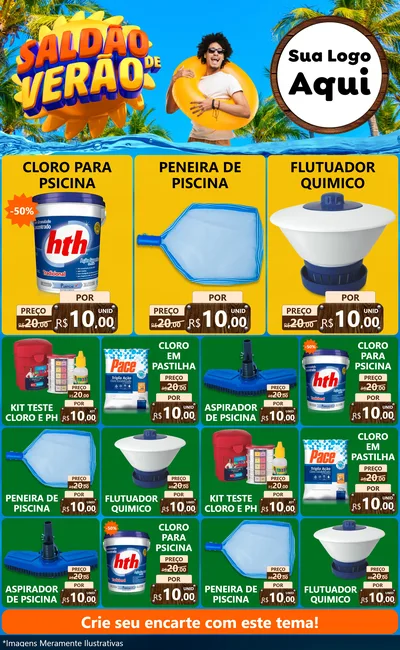 Modelo de Encarte para Encarte Grande com o tema Saldão de Verão para Produtos para Piscina