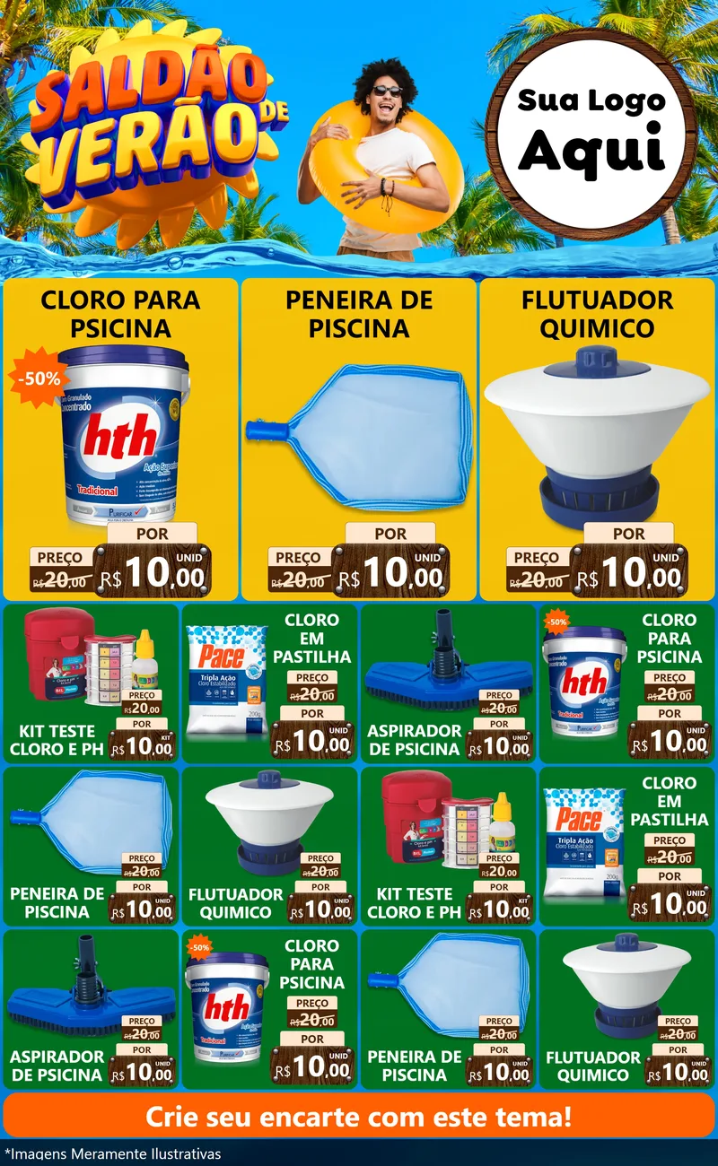 Modelo de Encarte para Encarte Grande com o tema Saldão de Verão para Produtos para Piscina