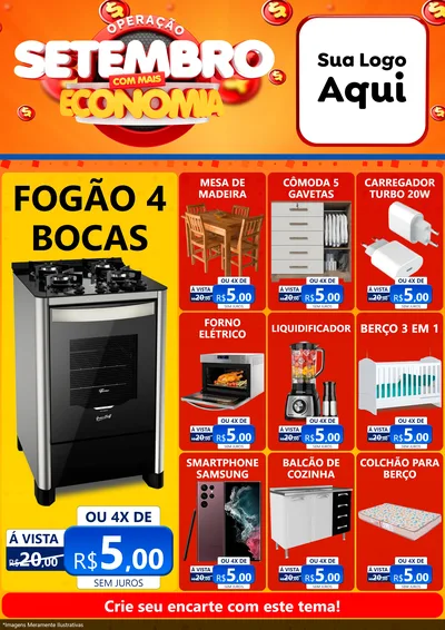 Modelo de Encarte para Encarte A4 Vertical com o tema Operação Setembro Com Muita Economia para Móveis e Eletro