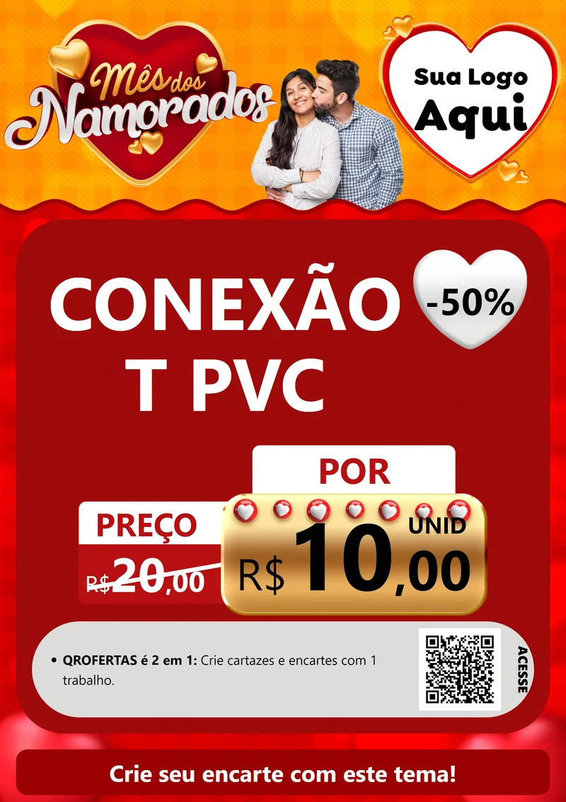 Modelo de Cartaz para Cartaz A4 Vertical com o tema Mês dos Namorados para Tubos e conexões