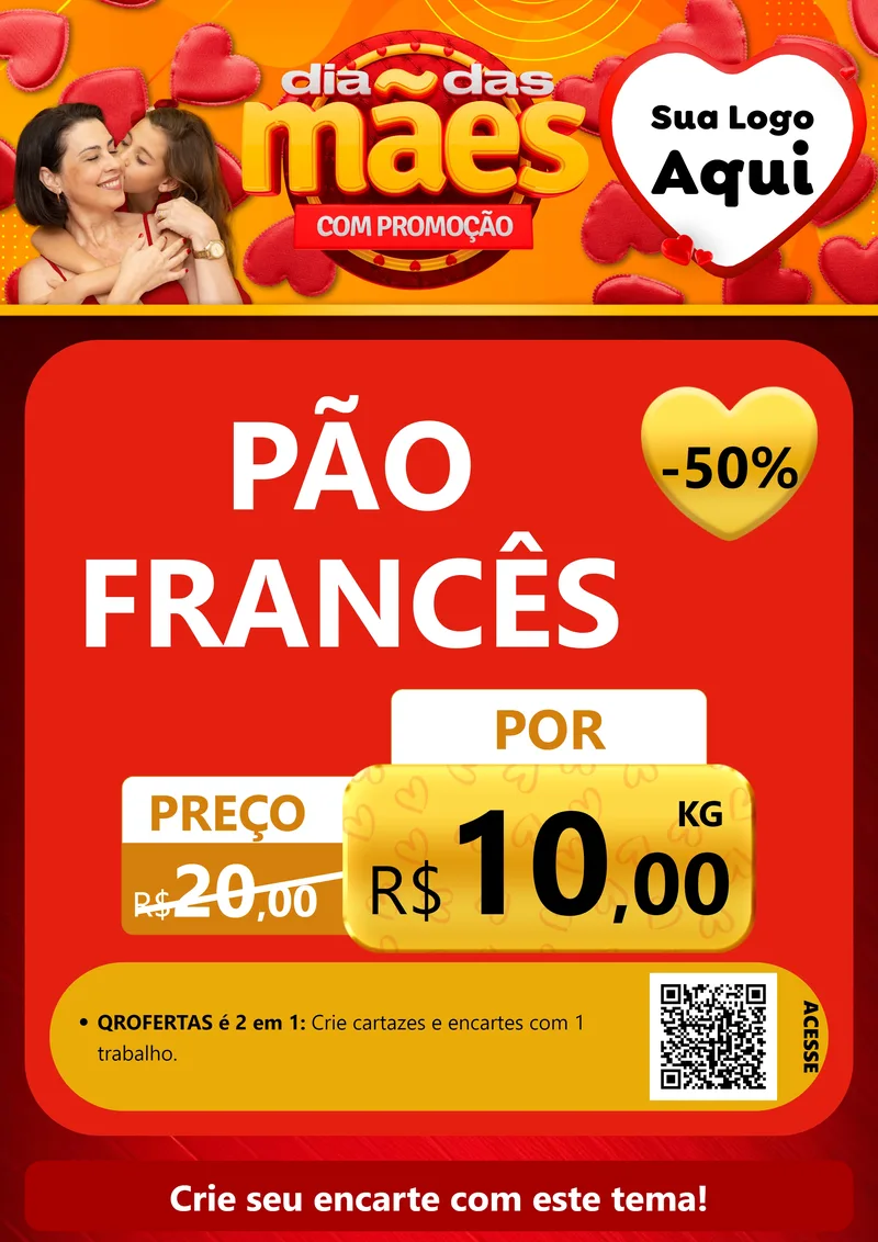 Modelo de Cartaz para Cartaz A4 Vertical com o tema Dia das Mães com Promoção para Padaria