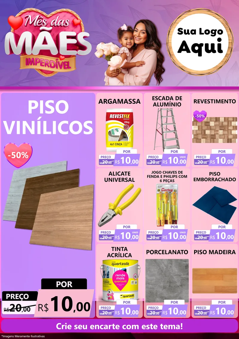 Modelo de Encarte para Encarte A4 Vertical com o tema Mês das Mães Imperdível para Material para Construção