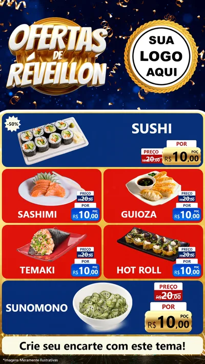 Modelo de TV para TV Vertical com o tema Ofertas de Réveillon para Comida japonesa