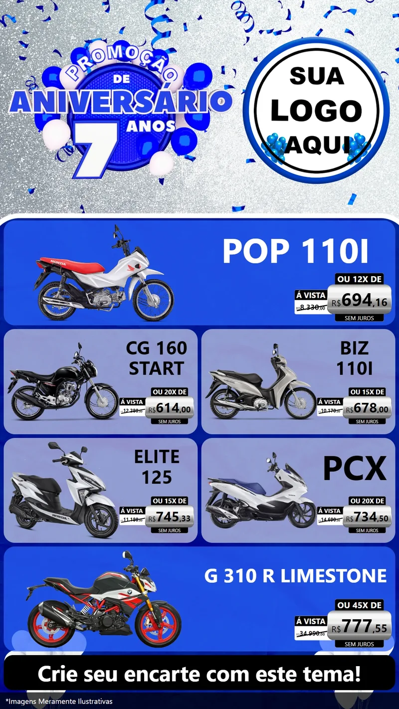 Modelo de TV para TV Vertical com o tema Promoção de Aniversário - 7 Anos para Concessionaria de Motos