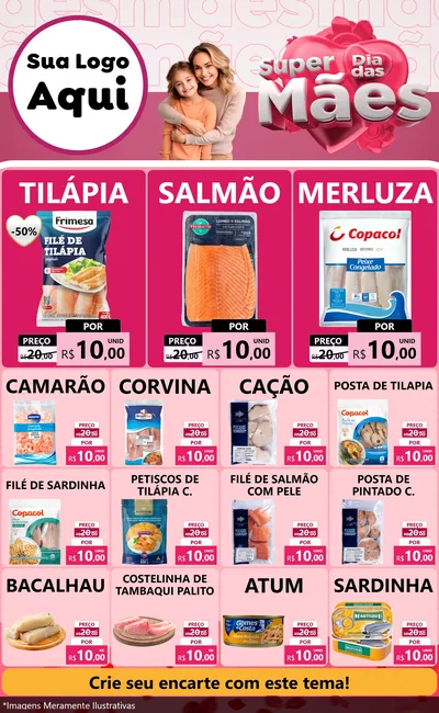 Modelo de Encarte para Encarte Grande com o tema Super Dia Das Mães para Peixaria