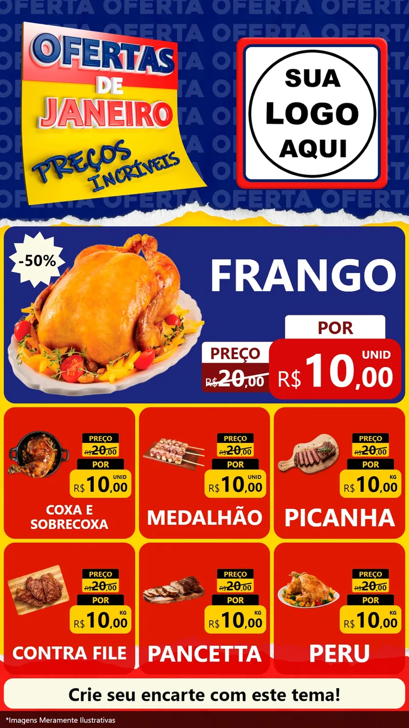 Modelo de Rede Social para Stories com o tema Ofertas de Janeiro - Preços Incríveis para Assados