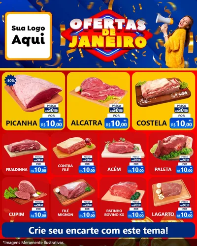 Modelo de Rede Social para Feed Instagram com o tema Ofertas de Janeiro para Açougue