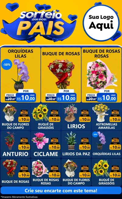 Modelo de Encarte para Encarte Grande com o tema Sorteio Dia dos Pais para Floricultura e jardim