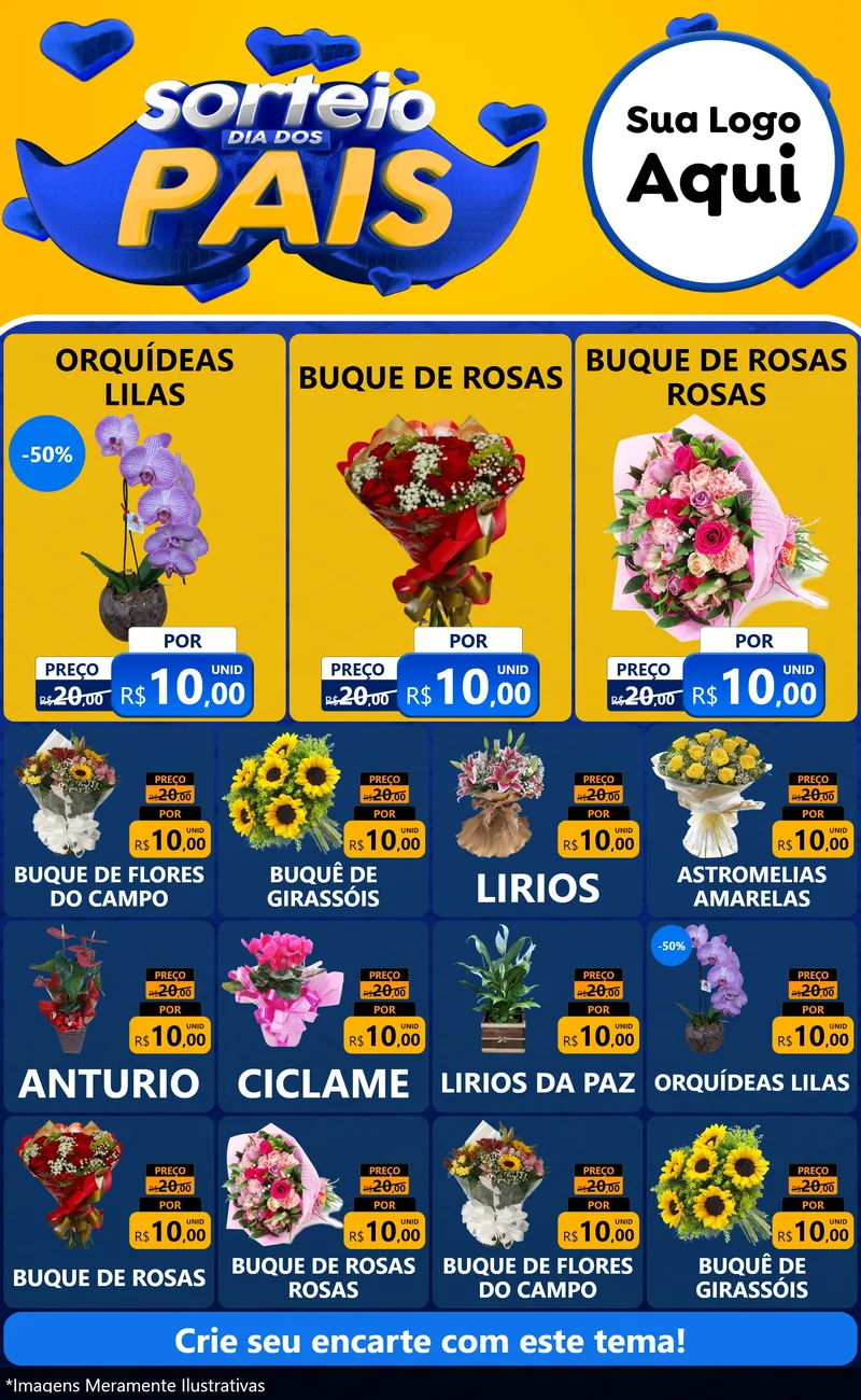 Modelo de Encarte para Encarte Grande com o tema Sorteio Dia dos Pais para Floricultura e jardim