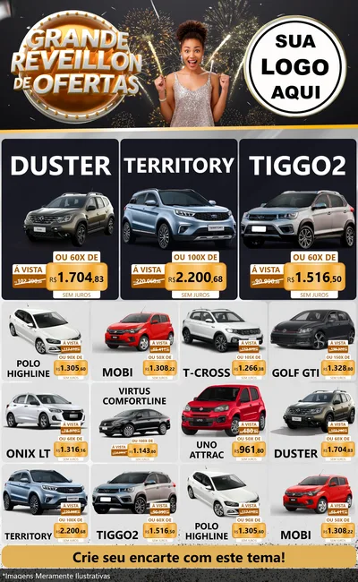 Modelo de Encarte para Encarte Grande com o tema Grande Réveillon de Ofertas para Concessionaria de Carros