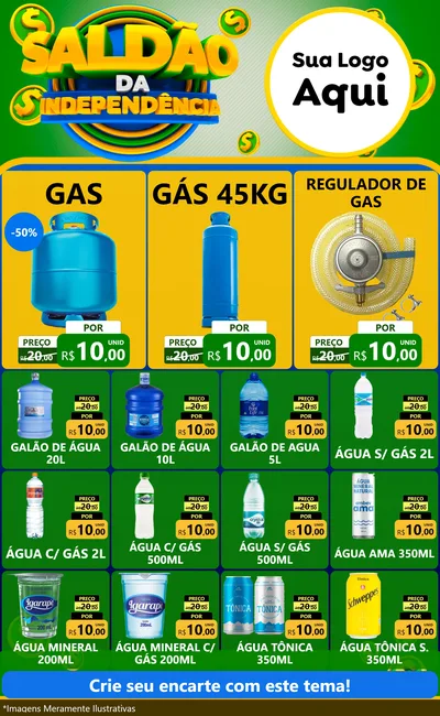 Modelo de Encarte para Encarte Grande com o tema Saldão da Indepêndencia para Água e gás