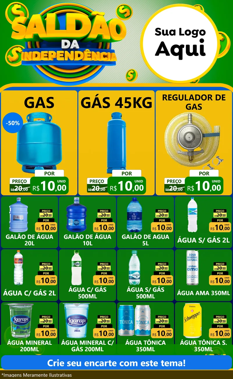 Modelo de Encarte para Encarte Grande com o tema Saldão da Indepêndencia para Água e gás