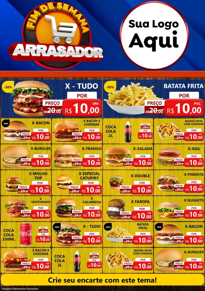 Modelo de Encarte para Encarte A4 Vertical com o tema Fim De Semana Arrasador para Hamburgueria