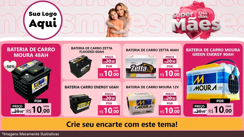 Modelo de TV para TV Horizontal com o tema Super Dia Das Mães para Baterias Elétricas