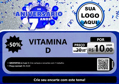 Modelo de Cartaz para Cartaz A4 Horizontal com o tema Promoção de Aniversário - 7 Anos para Farmácia