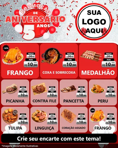 Modelo de Rede Social para Feed Instagram com o tema Promoção de Aniversário - 5 Anos para Assados