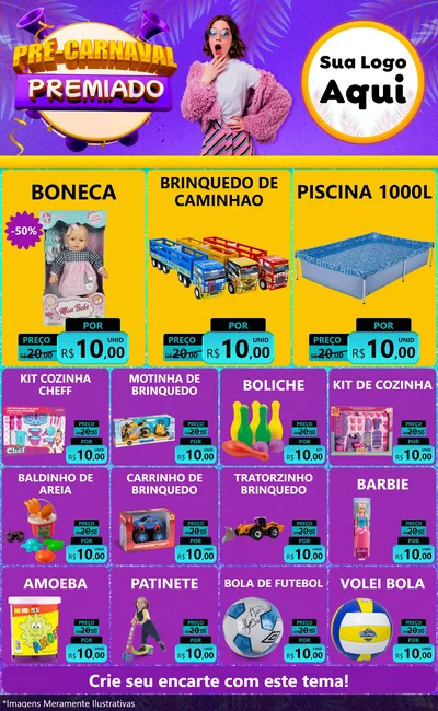 Modelo de Encarte para Encarte Grande com o tema Pré-Carnaval Premiado para Brinquedos