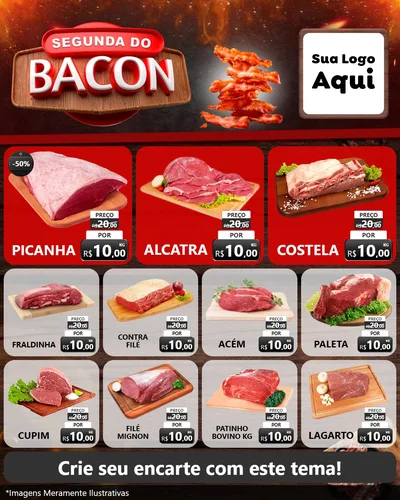 Modelo de Rede Social para Feed Instagram com o tema Segunda do Bacon para Açougue