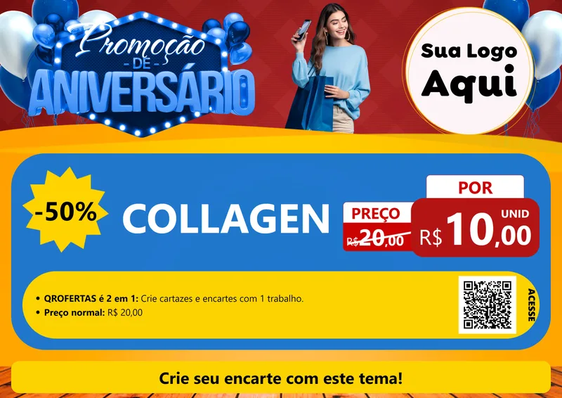 Modelo de Cartaz para Cartaz A4 Horizontal com o tema Promoção de Aniversário para Suplementos alimentares