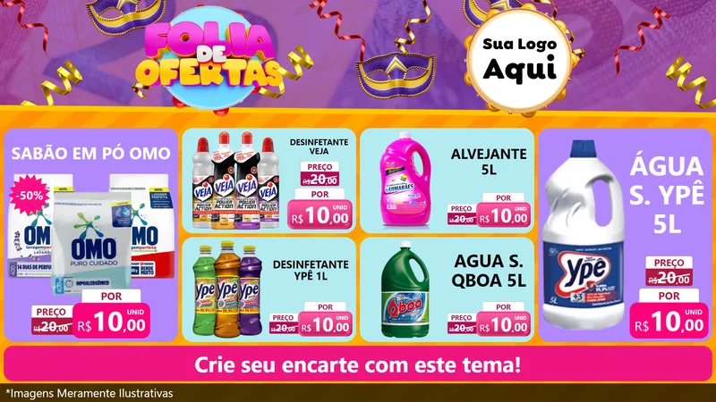 Modelo de TV para TV Horizontal com o tema Folia de Ofertas para Produtos de Limpeza